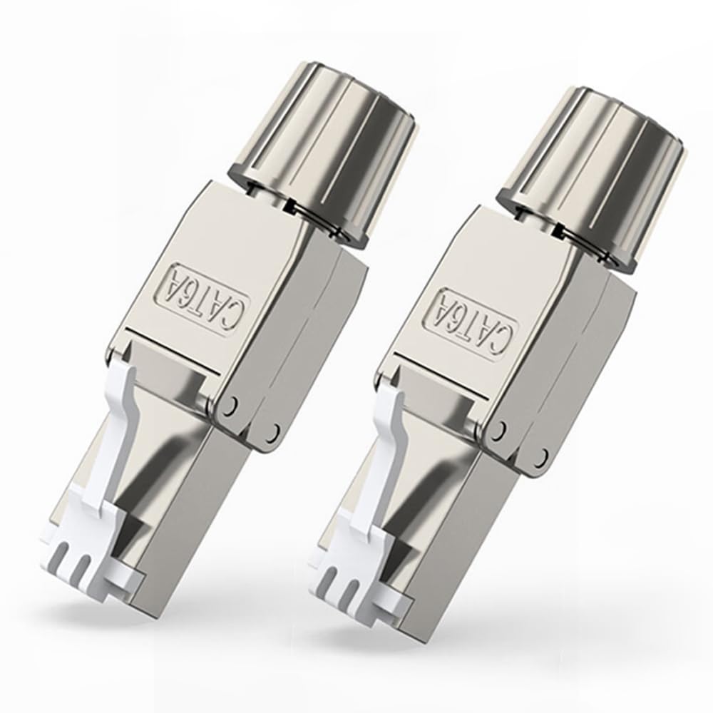 ZOERAX Cat6A RJ45 Connector 2-Pack, Tool-Free Zinc Alloy Shielded